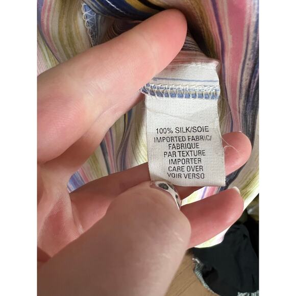 Ann Klein Women's 8 100% Silk Retro Print Multi Stripe Button Up Blouse Top - Picture 11 of 11